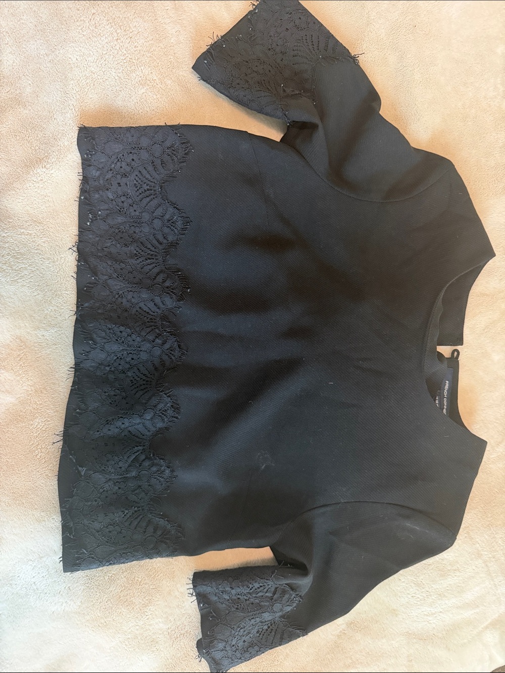 French Connection Black Lace-Trim Crop Top